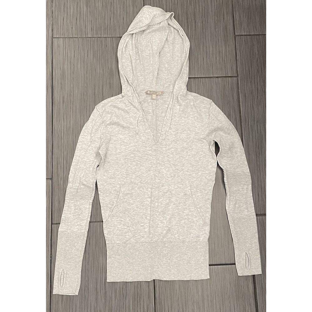 Athleta Womens Gray Long Sleeve Hooded T-shirt Size XXS Silk Blend V-neck